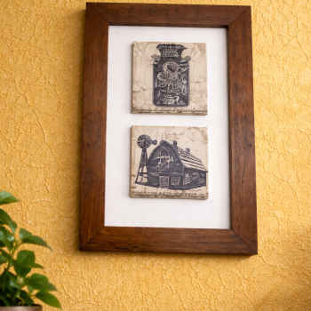 QUADRO DE MADEIRA 2 AZULEJO GALO FARM 18,5X31,5