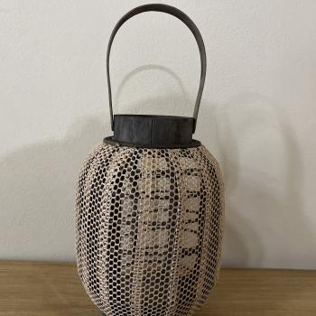 LANTERNA DECORAÇÃO BAMBU RENDA 27,5X18,5 NUDE/MARROM