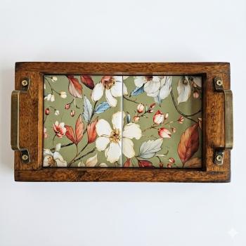 BANDEJA AZULEJO FLORAL VERDE 26cmX12cmX6,5cm