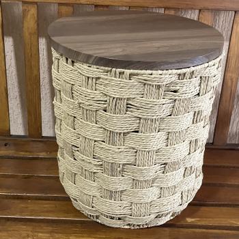 MESA/BANCO DECORATIVA FIBRA COM TAMPO MADEIRA 42X35CM