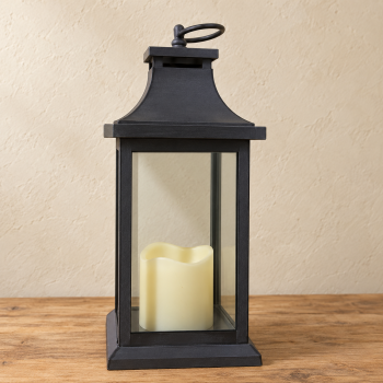 LANTERNA CINZA MEDIA COM VELA LED 31X14X14