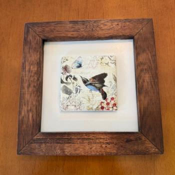 QUADRO DECOR  COM 1 AZULEJO PÁSSARINHOS 3001M-028 (18,5X18,5CM)