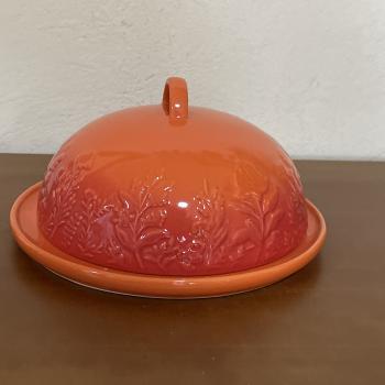 QUEIJEIRA CERAMICA LARANJA RELEVO FLORES 20X20X10CM