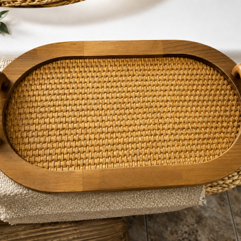 BANDEJA EM MADEIRA E RATTAN 5x40x23,5cm
