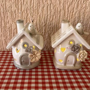 CASINHA PASSARINHO PORCELANA COM LUZ 12x8