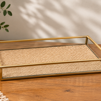 BANDEJA DECORATIVA TOSCANA 25X15X3 DOURADA METAL