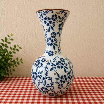 VASO CERAMICA VINTAGE AZUL E BRANCO 29CM
