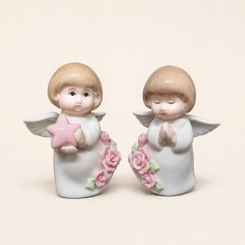 Anjinho Em Pé Flor/Estrela Porcelana  10 x 7 x  7
