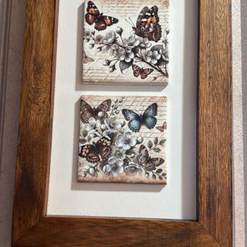 QUADRO DEC MADEIRA C/2 AZ- BORB VINTAGE 18,5X31,5CM
