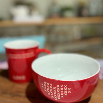 BOWL CERAMICA LOVELY VERMELHO E BRANCO 13CM