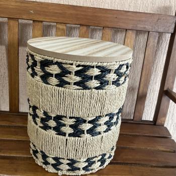 MESA/BANCO DECORATIVA FIBRA COM TAMPO MADEIRA 34,5X30CM