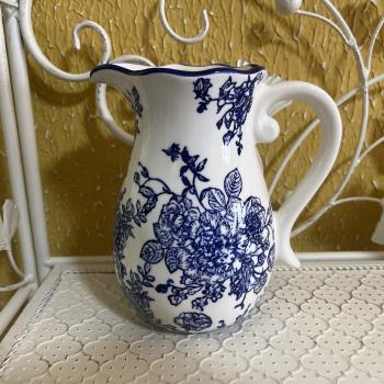 JARRO FLORAL AZUL CERAMICA 16,5X16CM