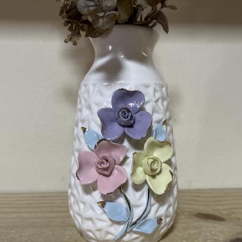 VASO CLASSIC PORCELANA BRANCO COM FLORES