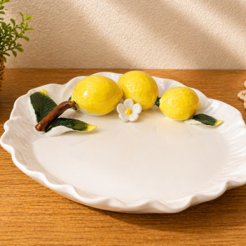 PRATO FOLHA CERAMICA BRANCO  COM LIMAO SICILIANO 4X17X17