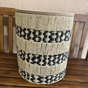 MESA/BANCO DECORATIVA FIBRA COM TAMPO MADEIRA 45,5X39CM