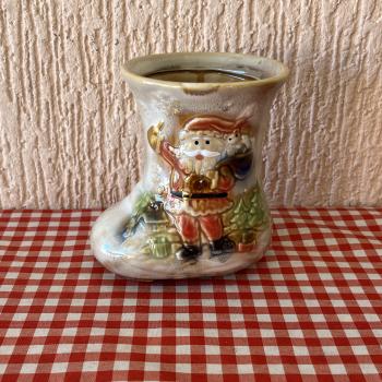 Bota Papai Noel Porcelana 12cm x 11cm x 9cm