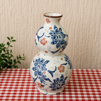 VASO CERAMICA VINTAGE AZUL E BRANCO 23CM