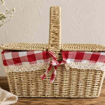 CESTA PICNIC QUADRADA FORRADA C/ TAMPA 40X26