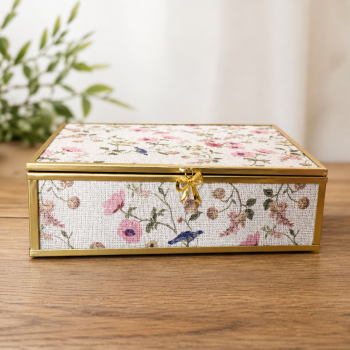 PORTA JOIAS BLOSSOM GARDEN 18X14X5,5 DOURADO METAL