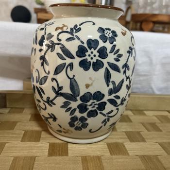VASO CERÂMICA VINTAGE AZUL E BRANCO 15C