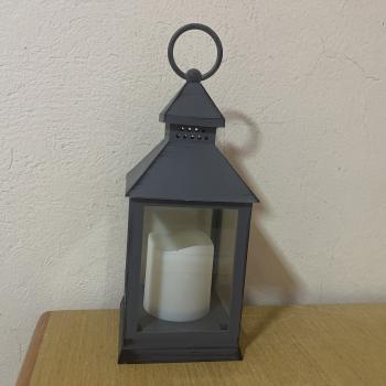 LANTERNA CINZA PEQUENA COM VELA LED 11X11X24
