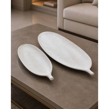 CENTRO DE MESA BRANCO FOLHA DE MADEIRA 60x23cm