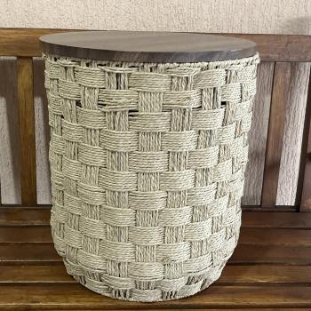 MESA/BANCO DECORATIVA FIBRA COM TAMPO MADEIRA 46X40CM