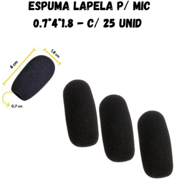 ESPUMA LAPELA P/ MIC 0.7*4*1.8 - PACK C/ 25 UNID - EM02