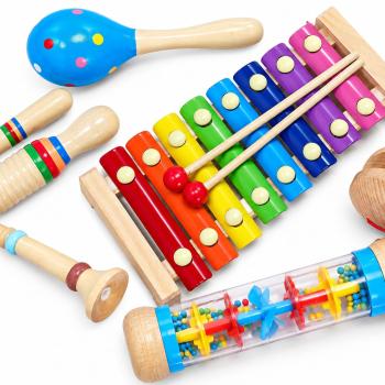 KIT PERCUSSÃO MADEIRA INFANTIL - 6 INSTRUMENTOS - KM04
