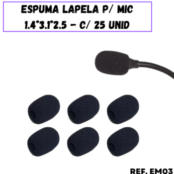 ESPUMA LAPELA P/ MIC 1.4*3.1*2.5 - PACK C/25 UNID - EM03