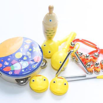 KIT PERCUSSÃO MADEIRA  / ABS INFANTIL - 6 INSTRUMENTOS  9 PÇS - KM05