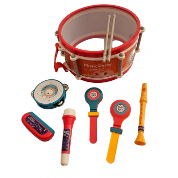 KIT INSTRUMENTOS PLASTICOS BRINQUEDO TAMBOR - 9 PEÇAS - MOD. 3 - 3501E - KM03