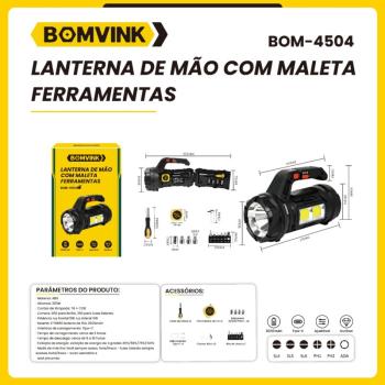 LANTERNA DE MAO COM MALETA FERRAMENTAS BOM-4504