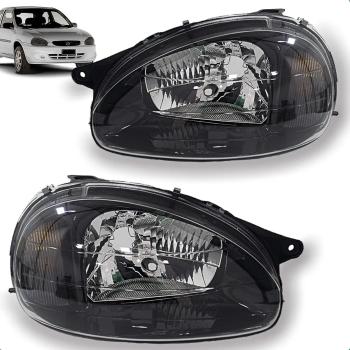 FAROL - CORSA 2000/ LENTE LISA CARCACA NEGRA POLICAR - LE