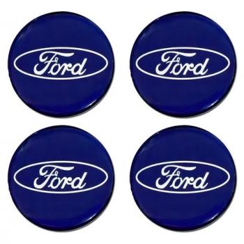 EMBLEMA CALOTA FORD RESINADO 48 MM AZUL 4 PCS