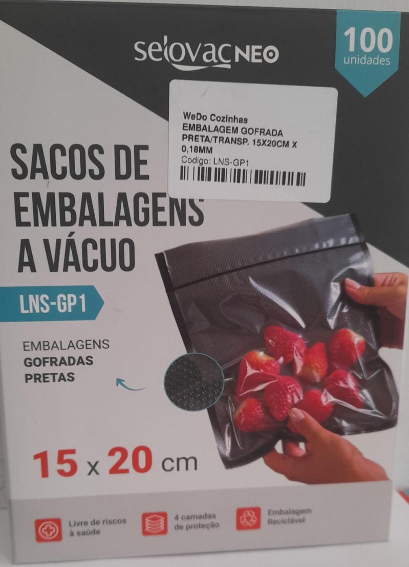 EMBALAGEM GOFRADA PRETA/TRANSP. 15X20CM X 0,18MM CAIXA C/100