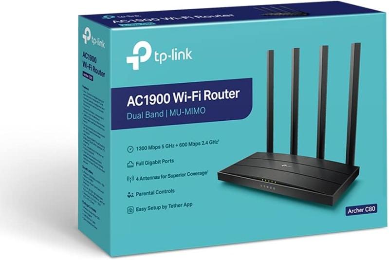 ROTEADOR WIRELESS TP-LINK ARCHER C80(BR) AC1900 DUAL BAND 600 + 1300 MBPS - PRETO