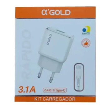 Carregador De Celular Tipo-C 15w Fonte Usb Cabo 1m CA43-3 A'Gold