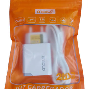 Carregador De Celular Tipo-C 15w Fonte 2 Usb-A Cabo 1m CA19-3 A'Gold
