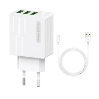 Carregador De Celular Tipo-C 30w Fonte 3 Usb Cabo 1m Y42-3 H'Maston