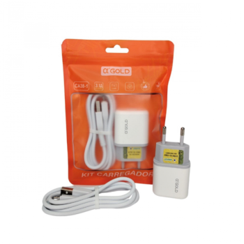 Carregador De Celular Tipo-C 15w Fonte 2 Usb-A Cabo 1m CA38-3 A'Gold