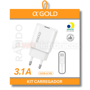 Carregador De Celular V8 15w Fonte 2 Usb-A Cabo 1m CA19-5 A'Gold