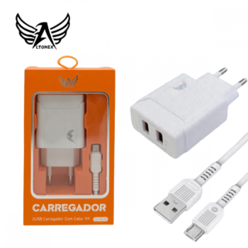Carregador De Celular V8 25w Fonte 2 Usb Cabo 1m -7706 LTomex