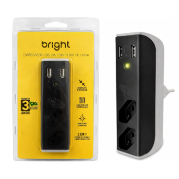 FILTRO DE LINHA C/2 TOMADAS 10A + 2 USB-A BRIGHT