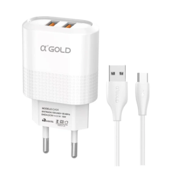 Carregador De Celular Tipo-C 20w Fonte 2 Usb + Cabo 1m CA34-3 A'Gold