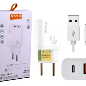 Carregador De Celular Tipo-C 40w Fonte Usb/Tipo-c Cabo 1m CA42-3 A'Gold