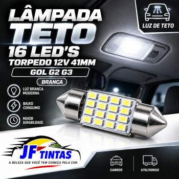 Lâmpada Teto 16 Led's Torpedo 12v 41mm Gol G2 G3 G