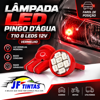 lampada LED Pingo dagua T10 8 Leds 12V VERMELHO
