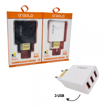 CARREGADOR 3 USB-A 5.1A - AGOLD - CA36-4