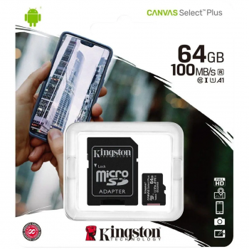 CARTAO SD KINGSTON CANVAS SELECT PLUS CLASS 10UHSI 64GB MICRO+ADAPTADOR